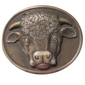 vintage Brass Cow Belt Buckle Face Farmer Animal 70s Heifer Steer Bull